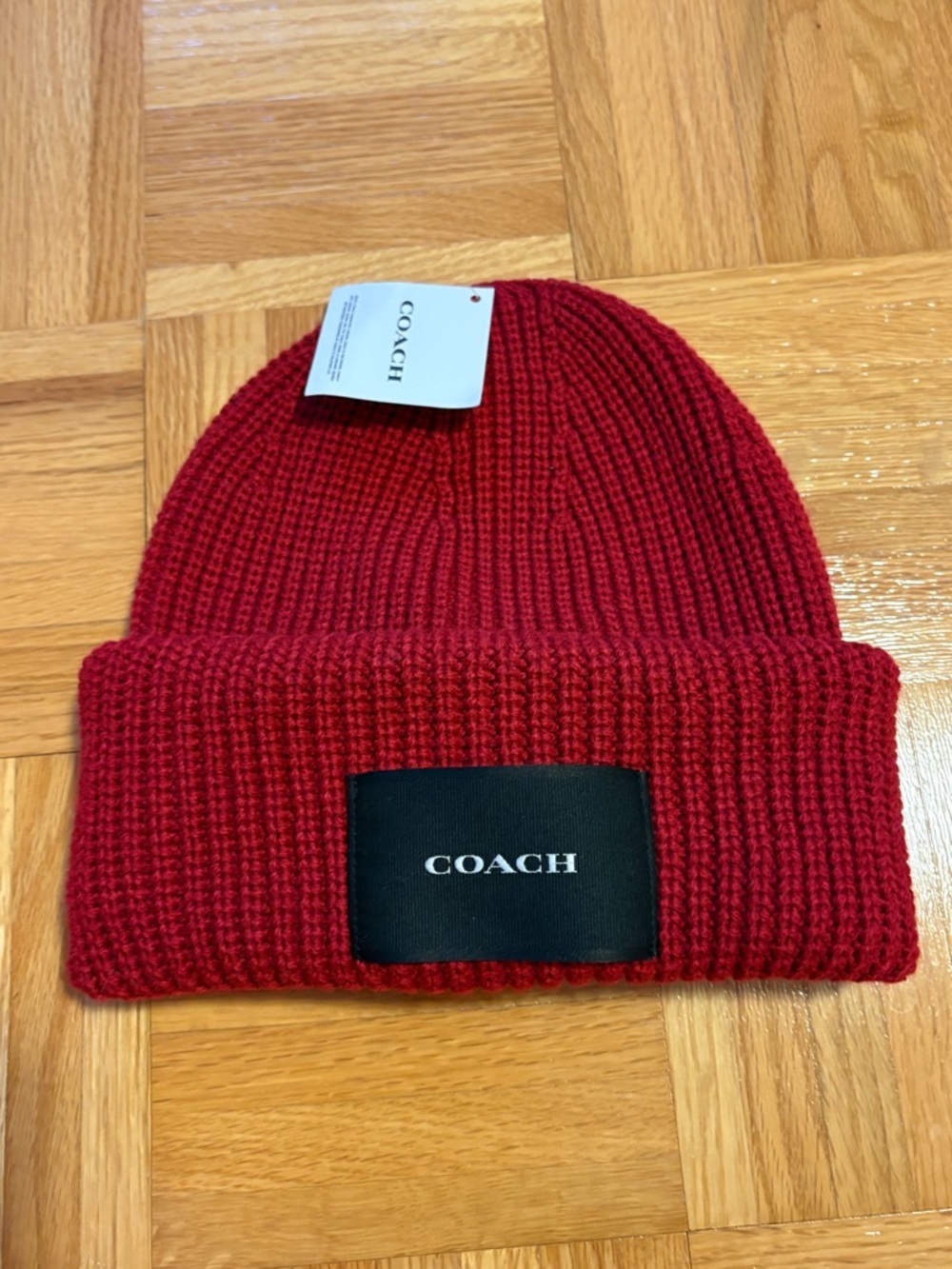 COACH Cherry Red Ribbed Knit Beanie - BNWT